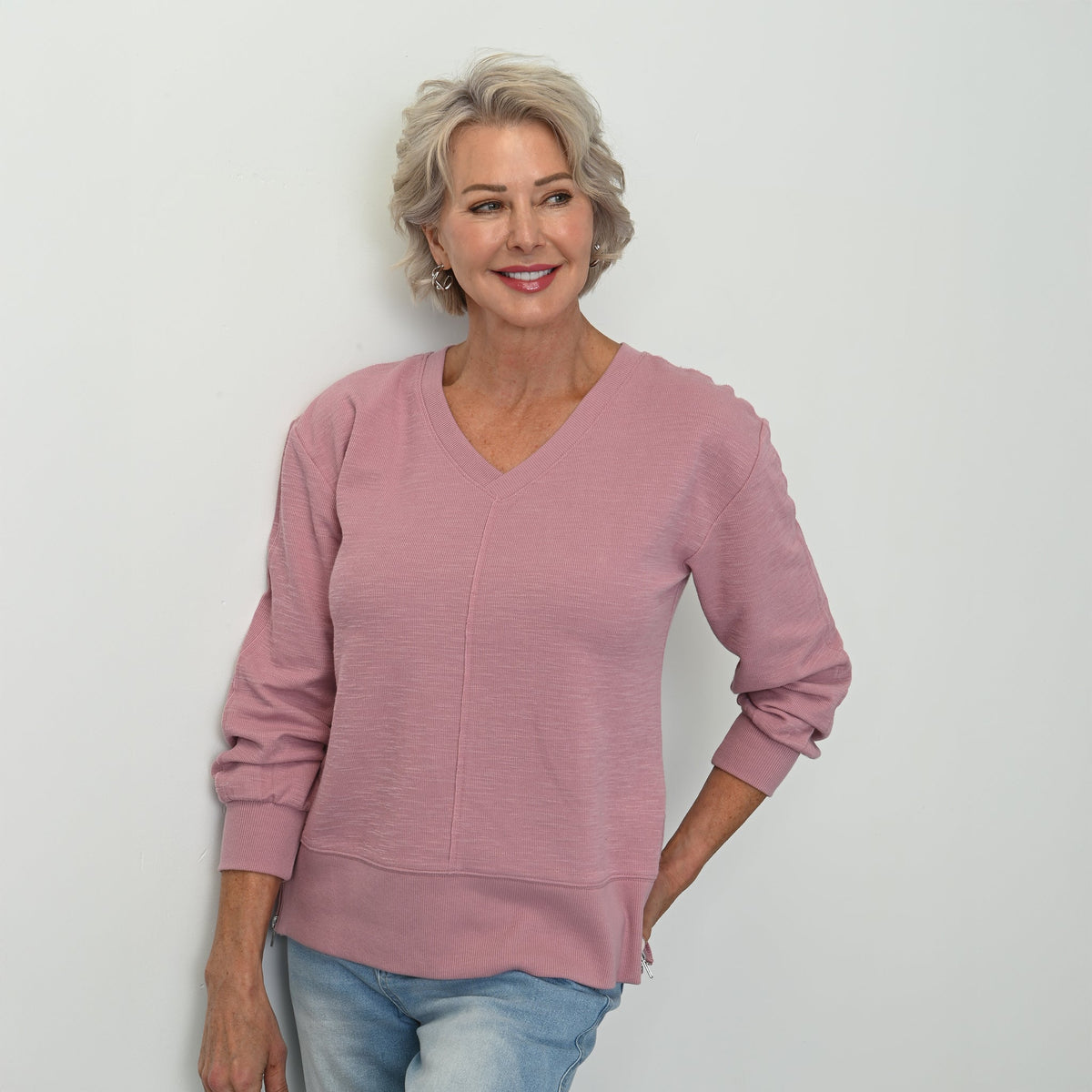 Christopher & Banks Relaxed Restyled Side Zipper Long Sleeve Top