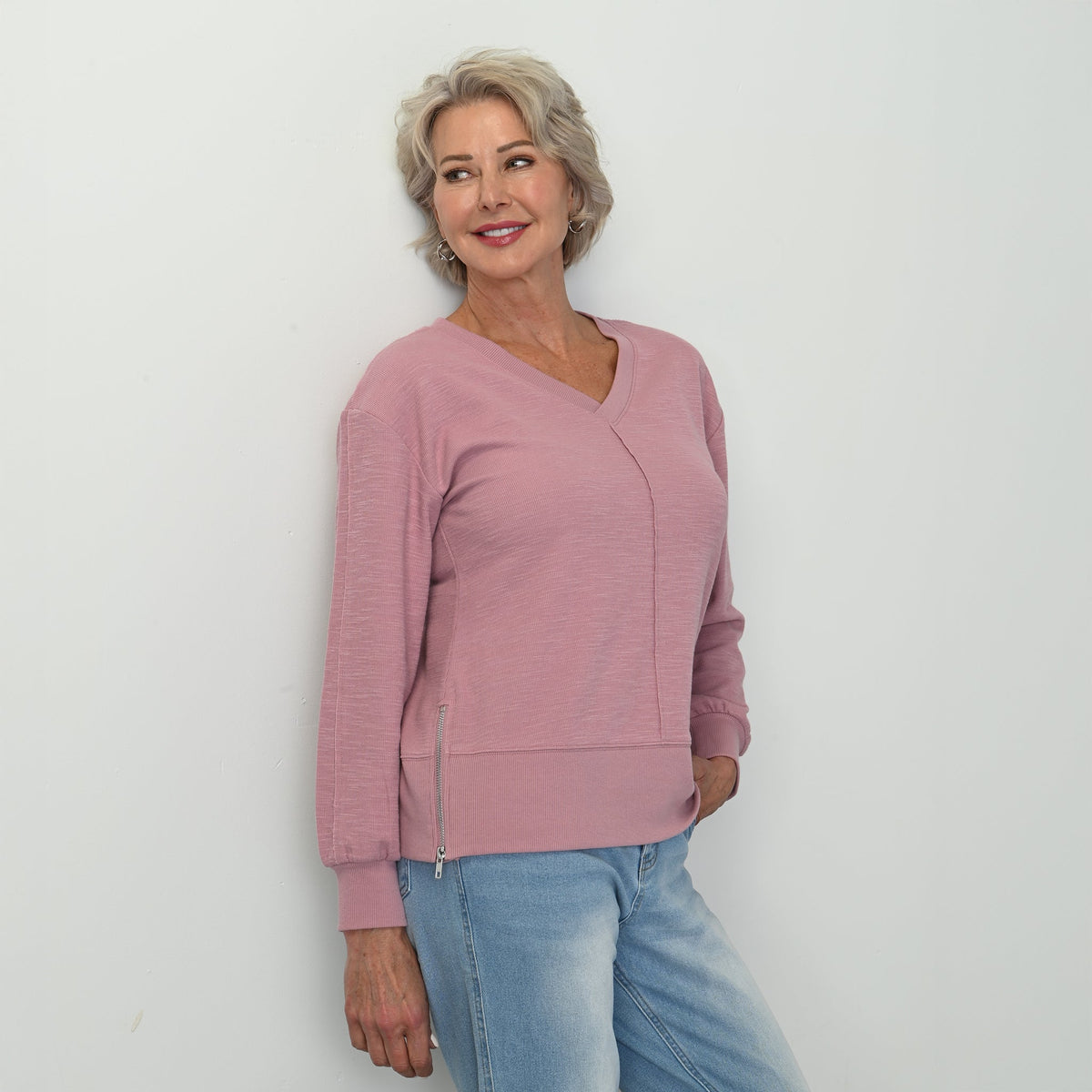 Christopher & Banks Relaxed Restyled Side Zipper Long Sleeve Top