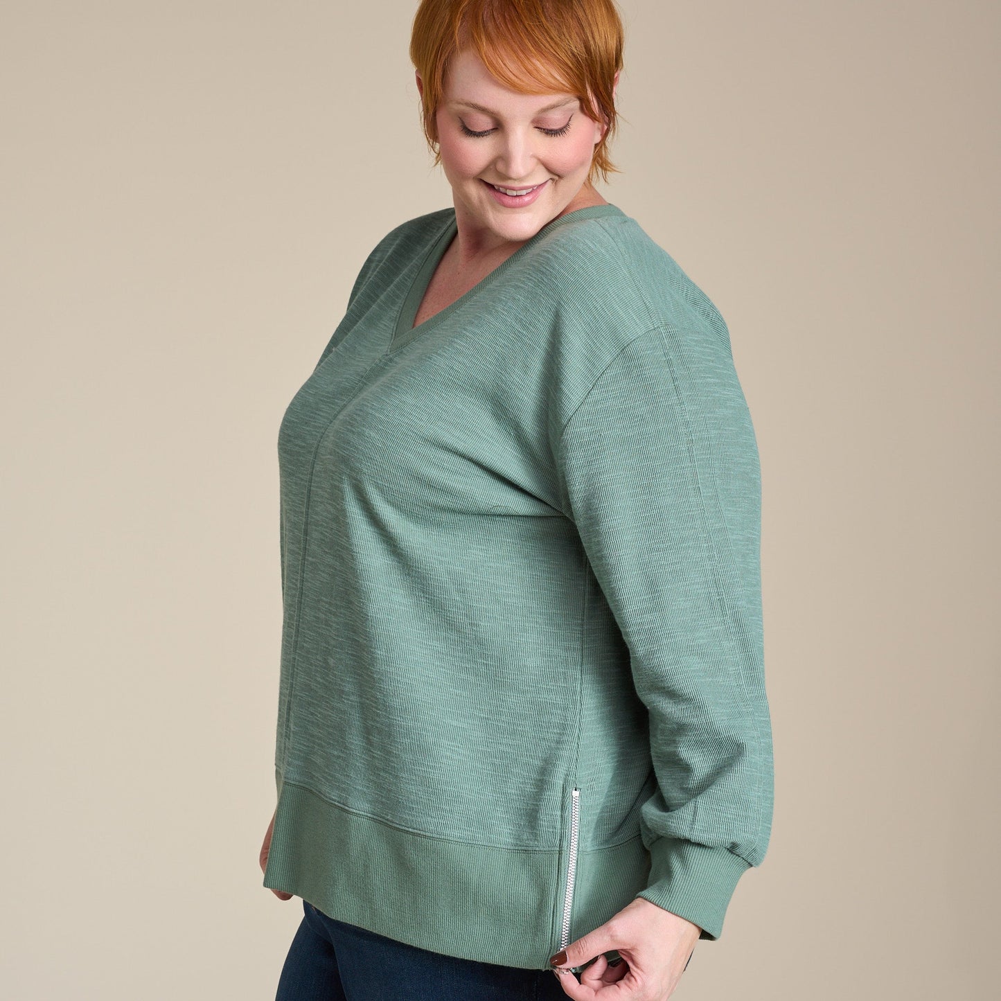 Christopher & Banks Relaxed Restyled Side Zipper Long Sleeve Top