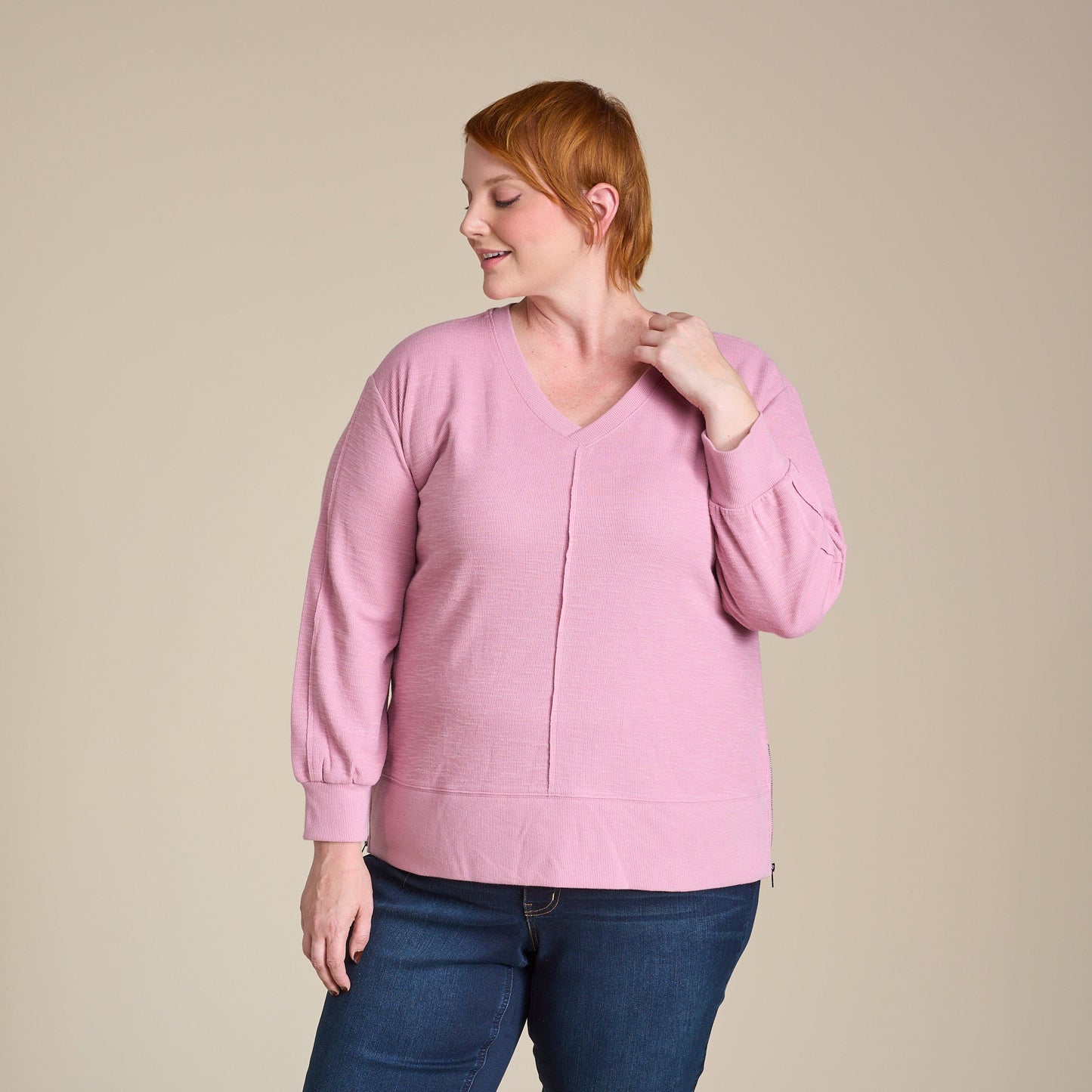 Christopher & Banks Relaxed Restyled Side Zipper Long Sleeve Top