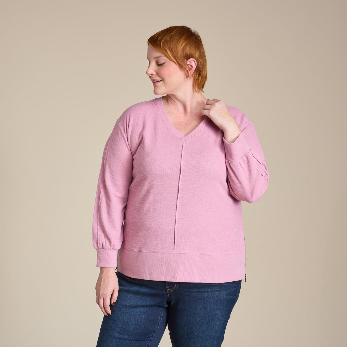 Christopher & Banks Relaxed Restyled Side Zipper Long Sleeve Top