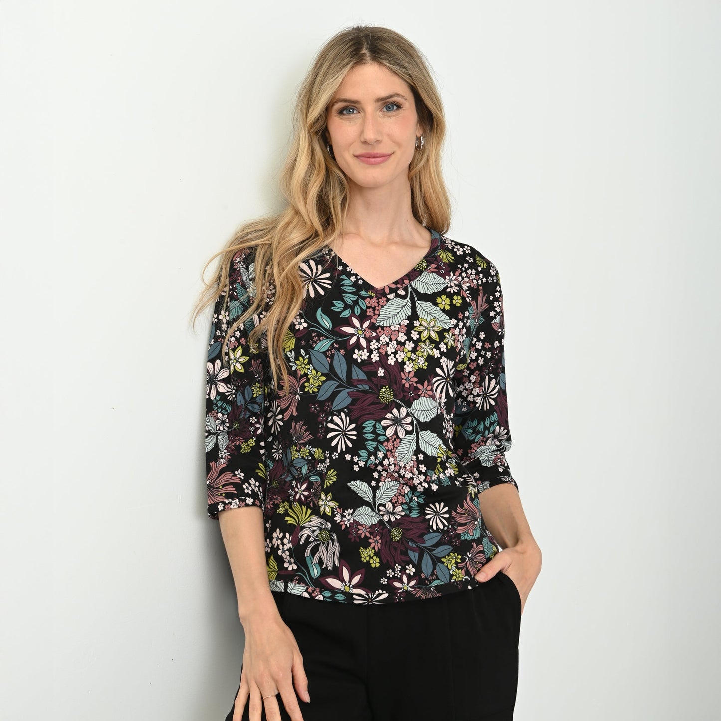 Christopher & Banks Relaxed Restyled Floral Print 3/4 Sleeve Tee
