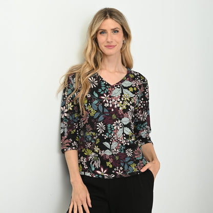 Christopher & Banks Relaxed Restyled Floral Print 3/4 Sleeve Tee