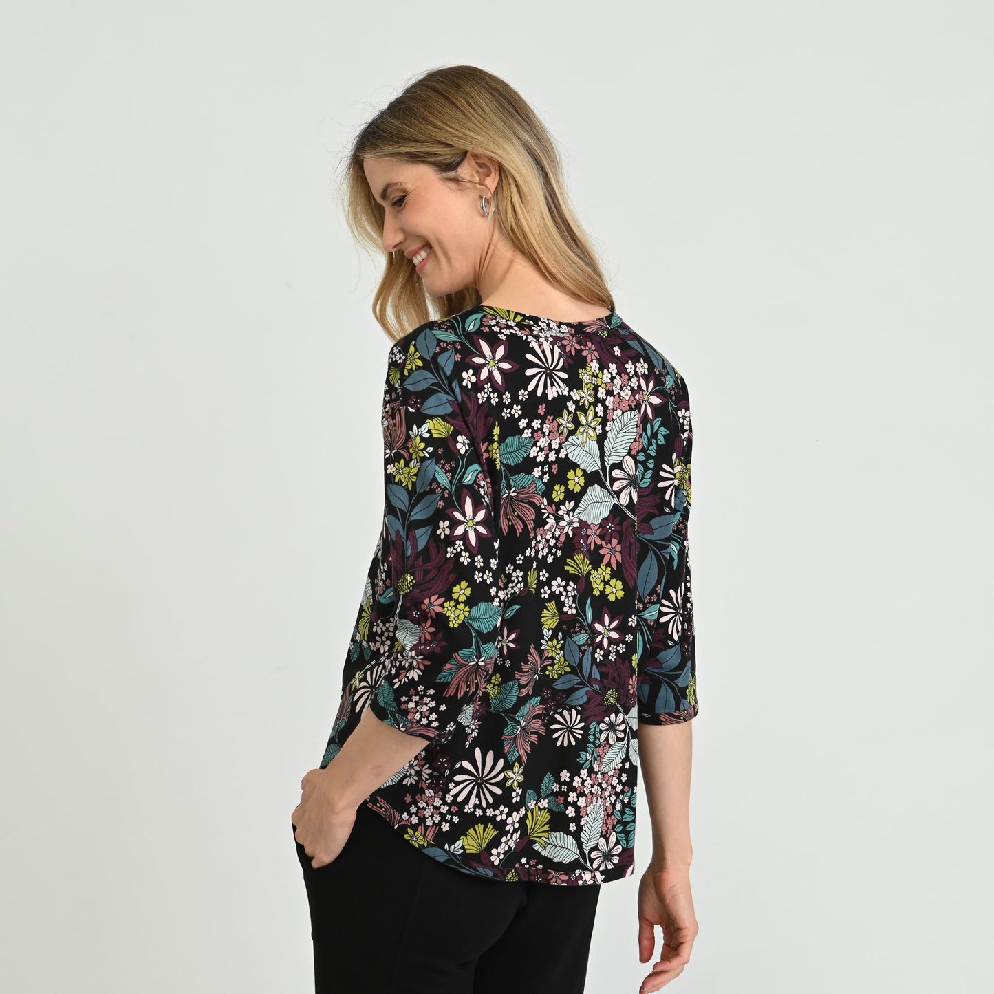 Christopher & Banks Relaxed Restyled Floral Print 3/4 Sleeve Tee