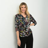 Christopher & Banks Relaxed Restyled Floral Print 3/4 Sleeve Tee