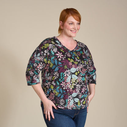 Christopher & Banks Relaxed Restyled Floral Print 3/4 Sleeve Tee