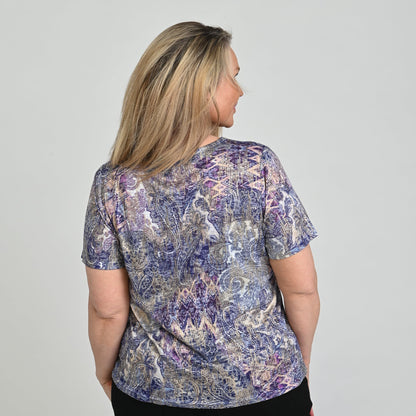 Christopher & Banks Foil Print Short Sleeve V-Neck Tee