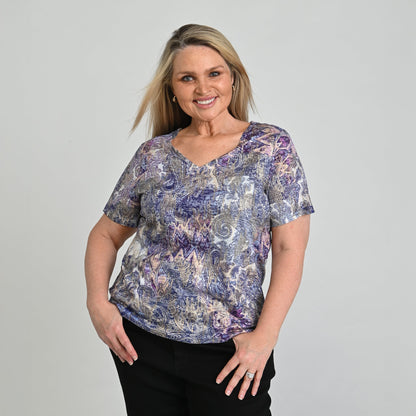 Christopher & Banks Foil Print Short Sleeve V-Neck Tee