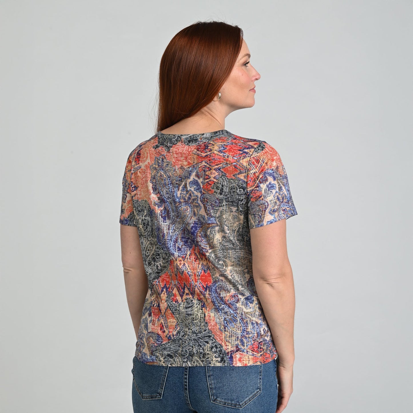 Christopher & Banks Foil Print Short Sleeve V-Neck Tee