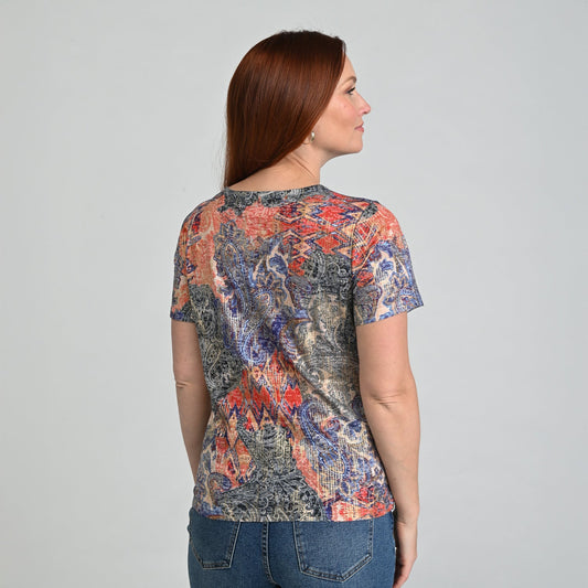 Christopher & Banks Foil Print Short Sleeve V-Neck Tee