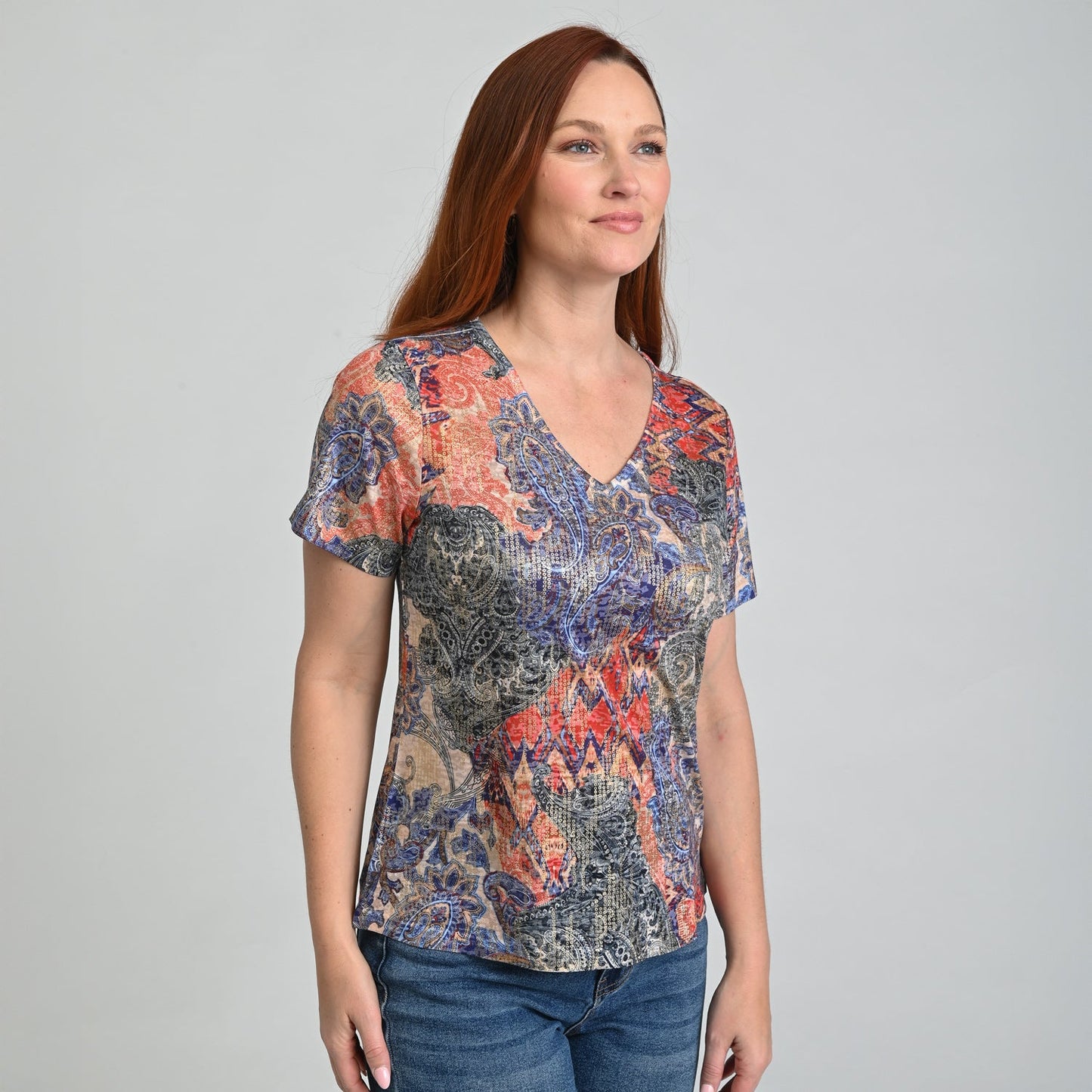 Christopher & Banks Foil Print Short Sleeve V-Neck Tee