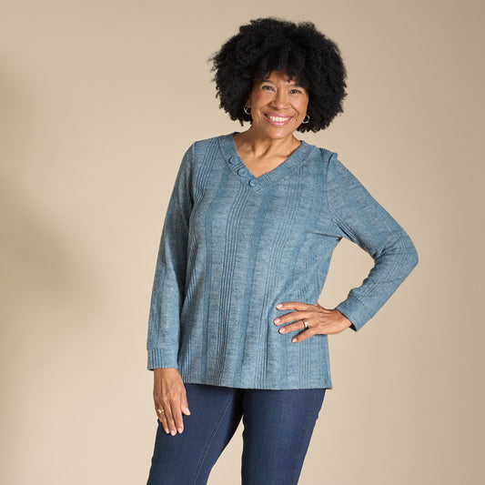 Christopher & Banks Variegated Rib V Neck Top