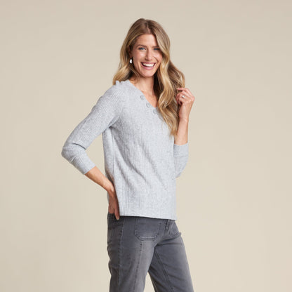 Christopher & Banks Variegated Rib V Neck Top
