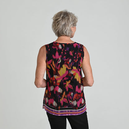 Christopher & Banks Border Print Crochet Tie Front Sleeveless Top