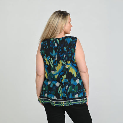 Christopher & Banks Border Print Crochet Tie Front Sleeveless Top