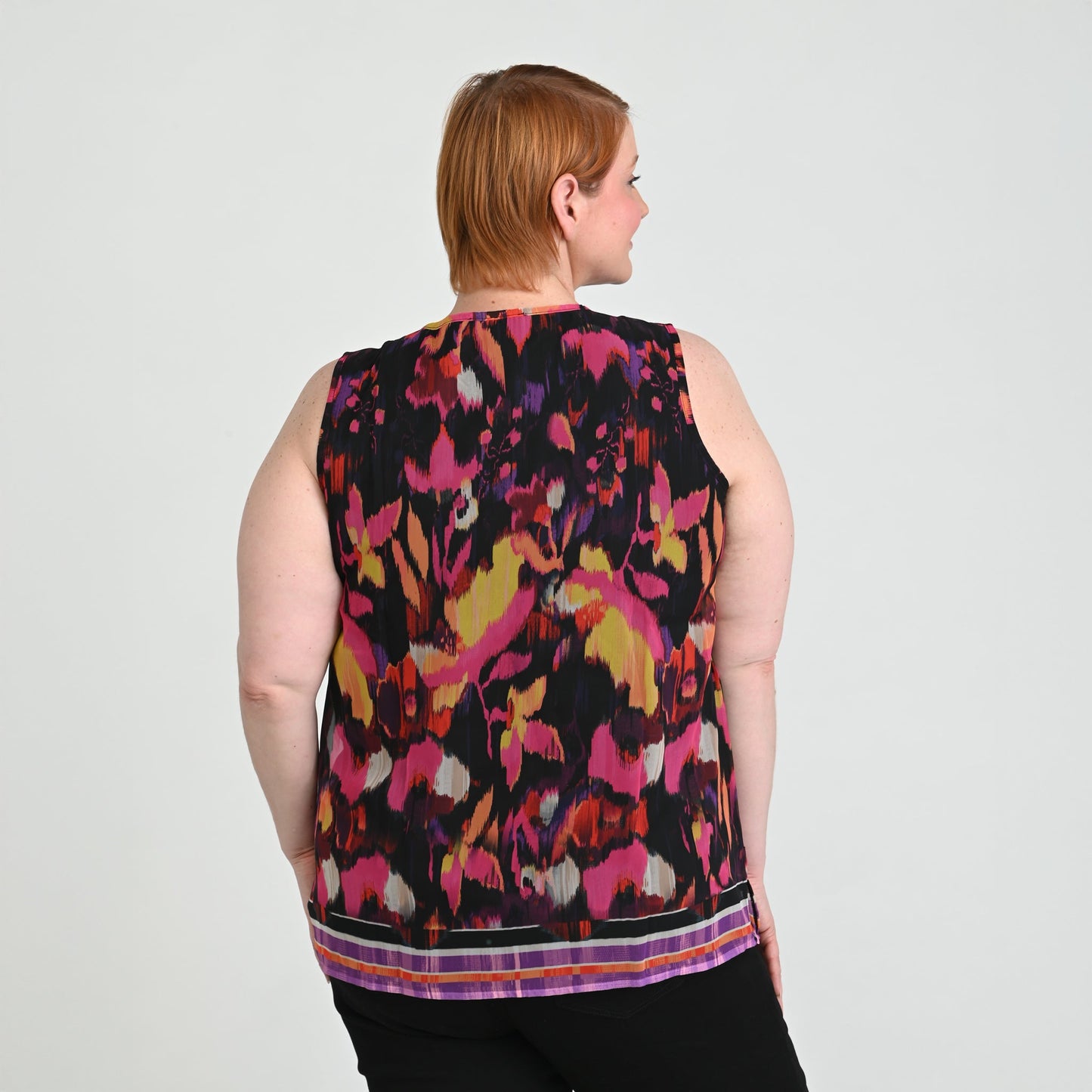 Christopher & Banks Border Print Crochet Tie Front Sleeveless Top