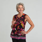 Christopher & Banks Border Print Crochet Tie Front Sleeveless Top