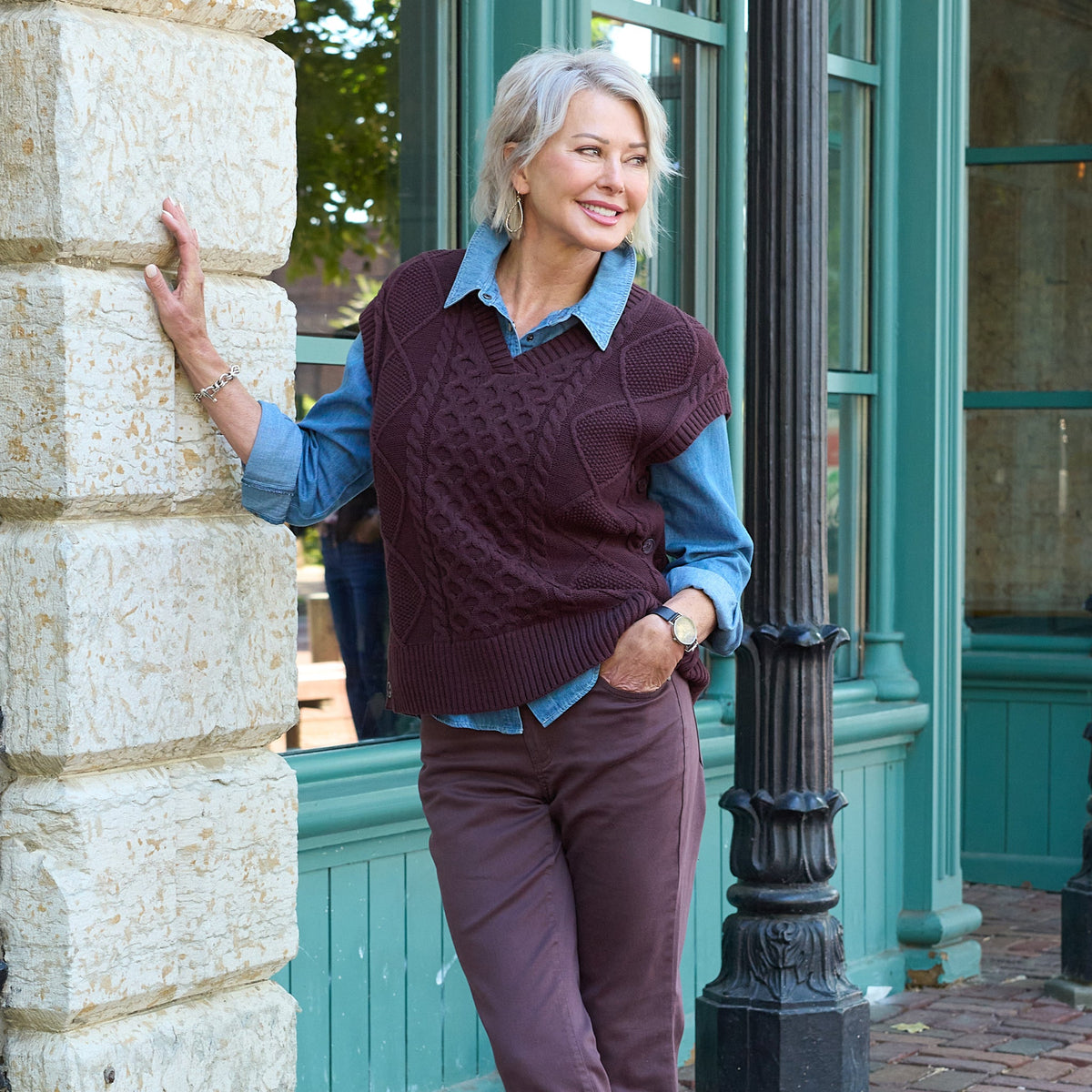 Christopher & Banks Fisherman Stitch Pullover Vest