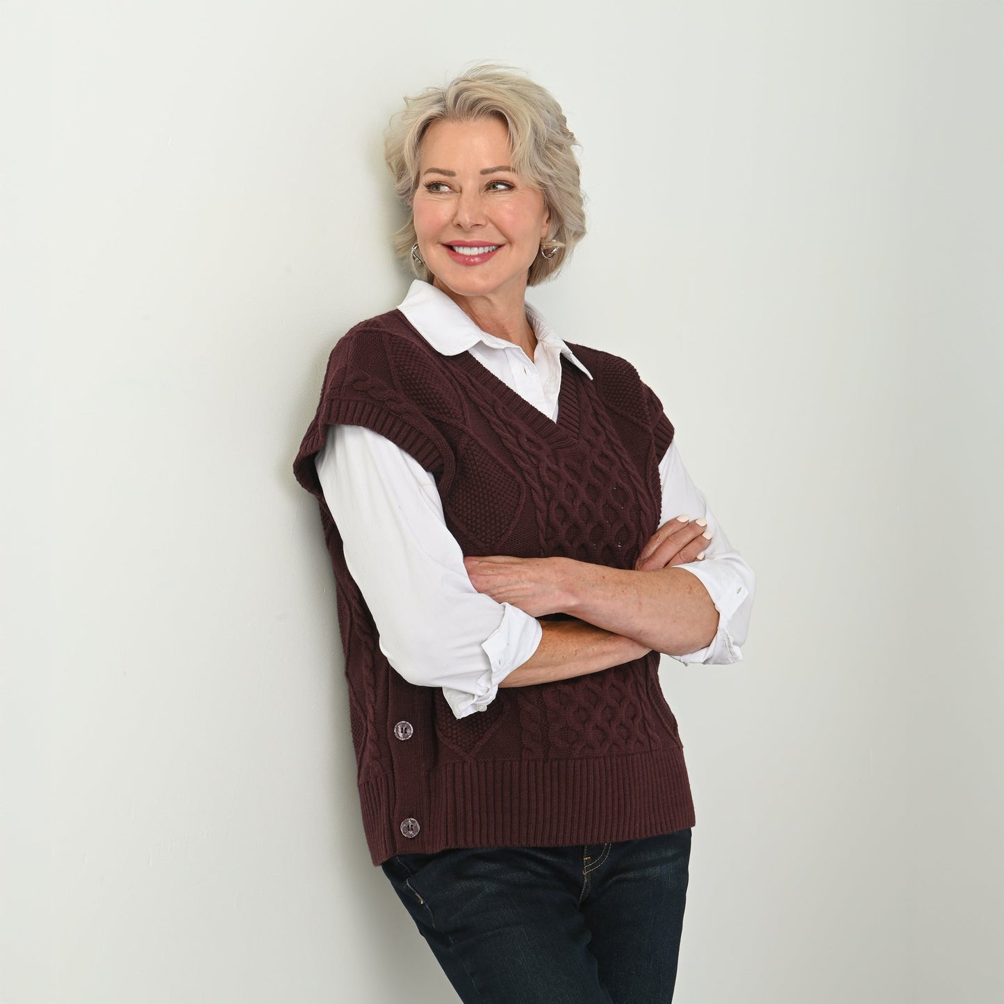 Christopher & Banks Fisherman Stitch Pullover Vest