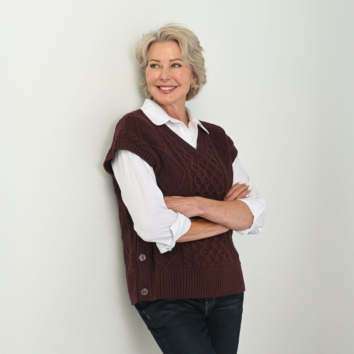 Christopher & Banks Fisherman Stitch Pullover Vest