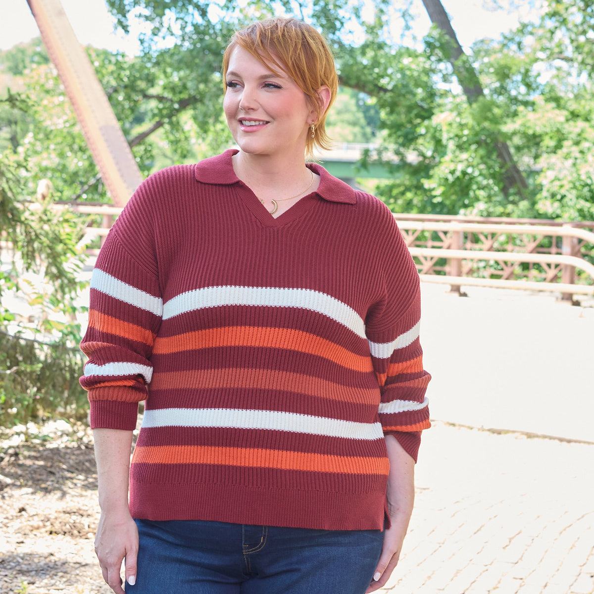 Christopher & Banks Textured Stitch Striped Sweater