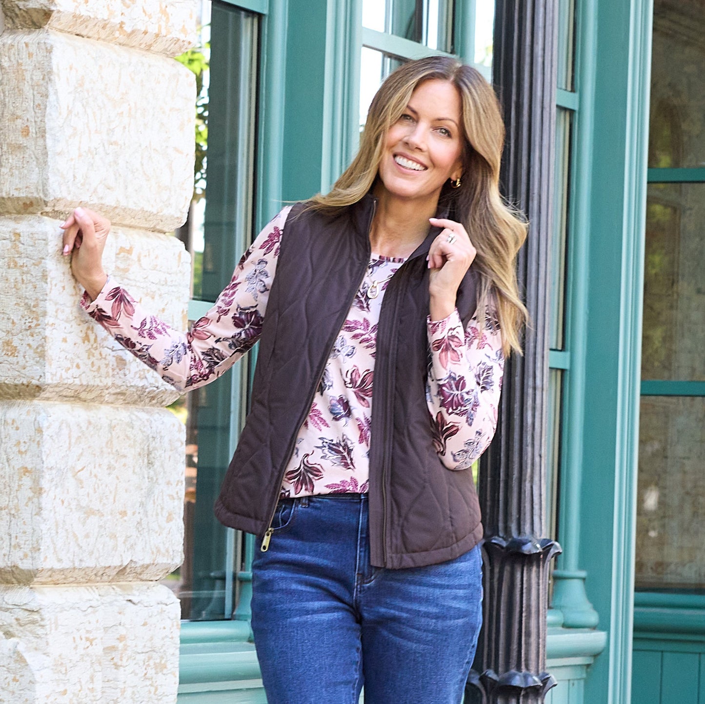 Christopher & Banks Fall Leaf Print Long Sleeve Tee