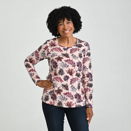 Christopher & Banks Fall Leaf Print Long Sleeve Tee