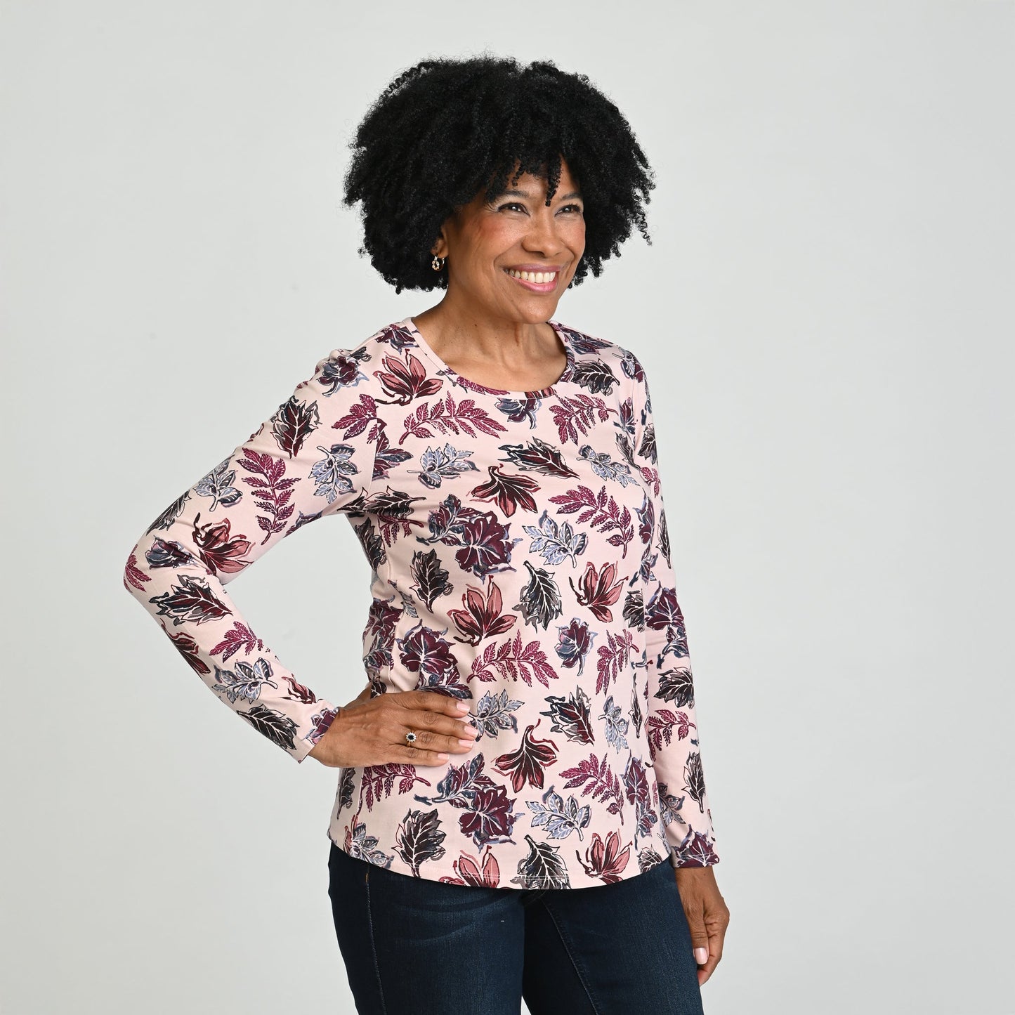 Christopher & Banks Fall Leaf Print Long Sleeve Tee
