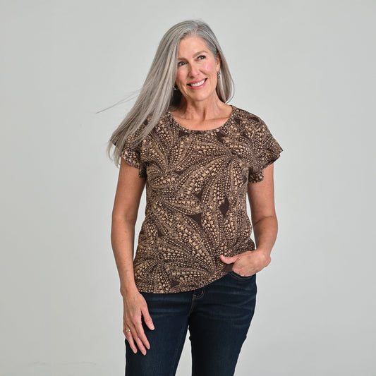 Christopher & Banks Printed Flutter Sleeve Jewel Neck Tee