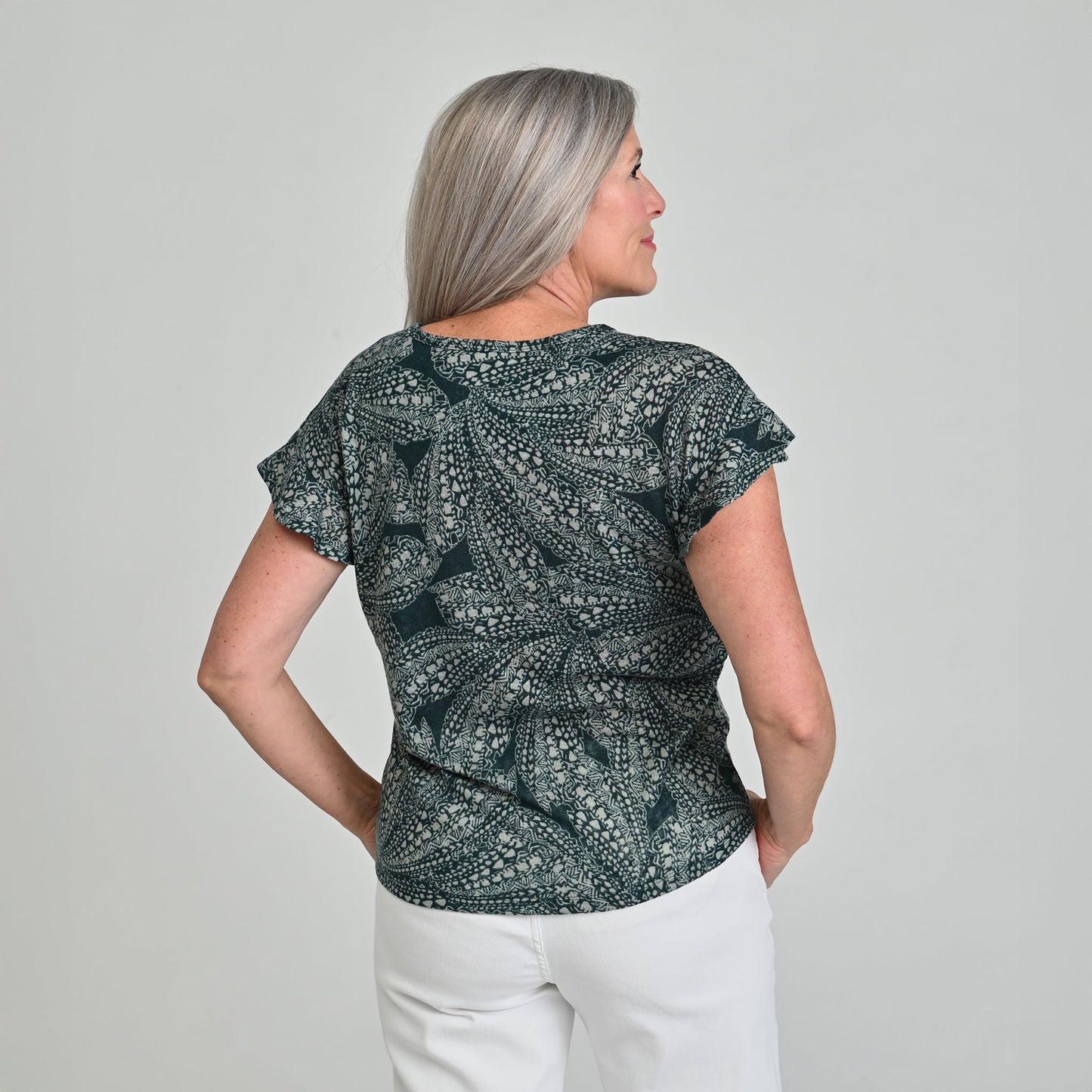 Christopher & Banks Printed Flutter Sleeve Jewel Neck Tee