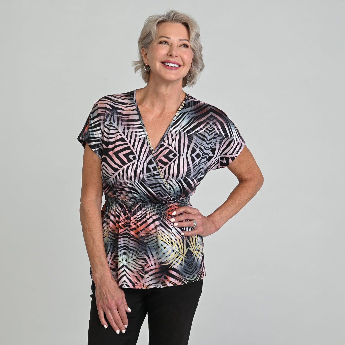 Christopher & Banks Abstract Printed Surplice Top