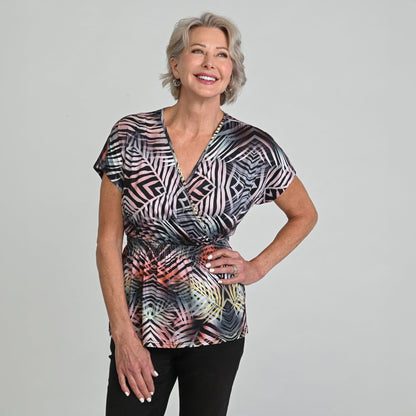 Christopher & Banks Abstract Printed Surplice Top