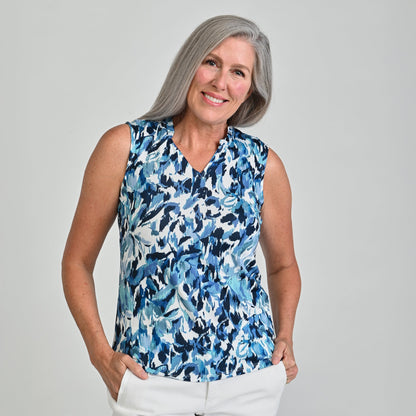 Christopher & Banks Printed Ruffle Neck Sleeveless Top
