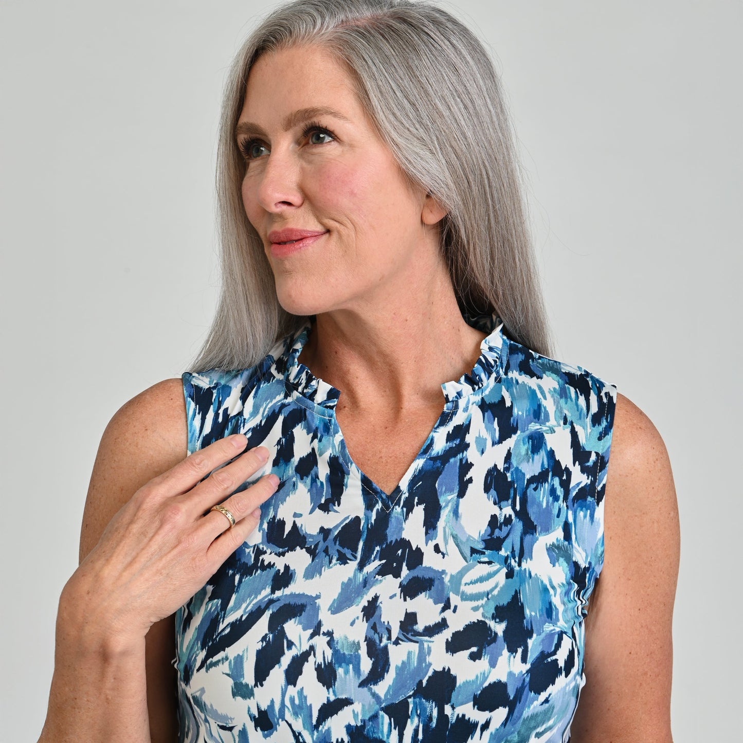 Christopher & Banks Printed Ruffle Neck Sleeveless Top