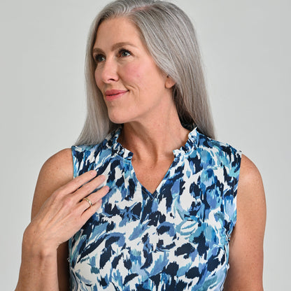 Christopher & Banks Printed Ruffle Neck Sleeveless Top