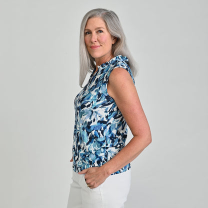 Christopher & Banks Printed Ruffle Neck Sleeveless Top