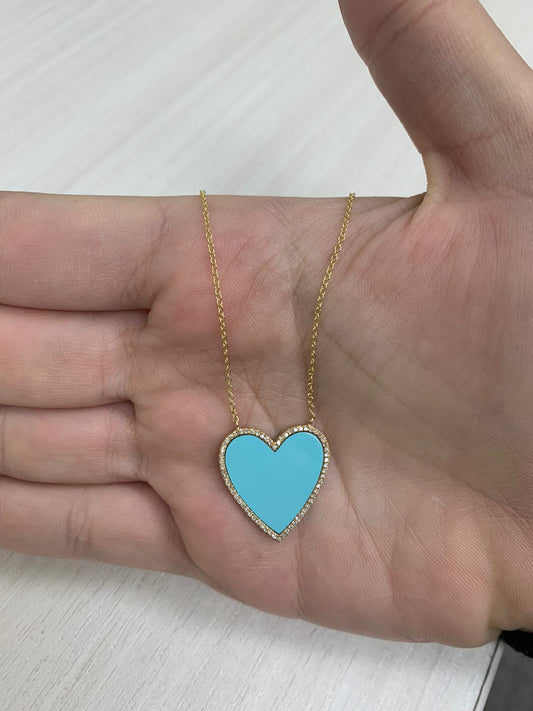 Sabrina Designs 14K Gold Turquoise Heart & Diamond Halo Necklace
