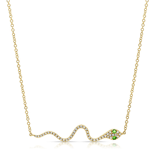 Sabrina Designs 14K Gold Diamond & Tsavorite Snake Bar Necklace