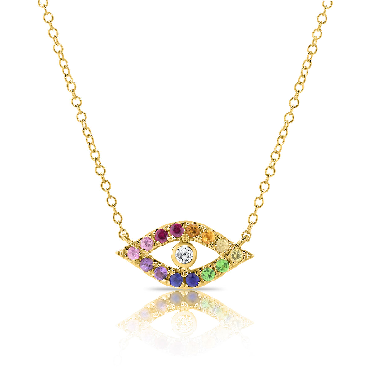 Sabrina Designs 14K Gold Rainbow Sapphire & Diamond Evil Eye Necklace
