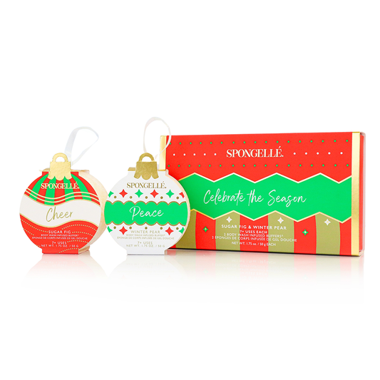 Spongellé Celebrate the Season Holiday Ornament Body Wash Infused Buffer Gift Set