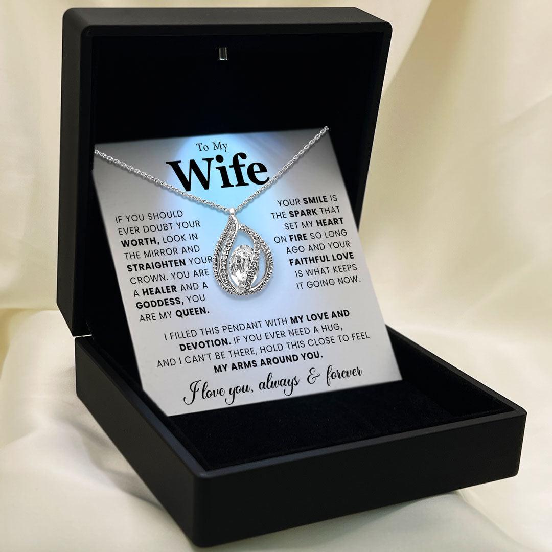 TRYNDI Rhodium Plated "To My Wife" Swarovski Crystal Orbital Birdcage Necklace