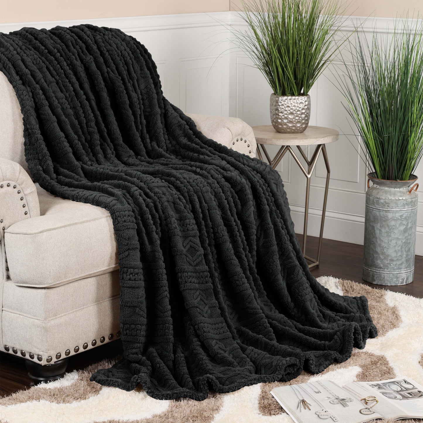 Superior Arctic Boho Knit Jacquard Fleece Blanket