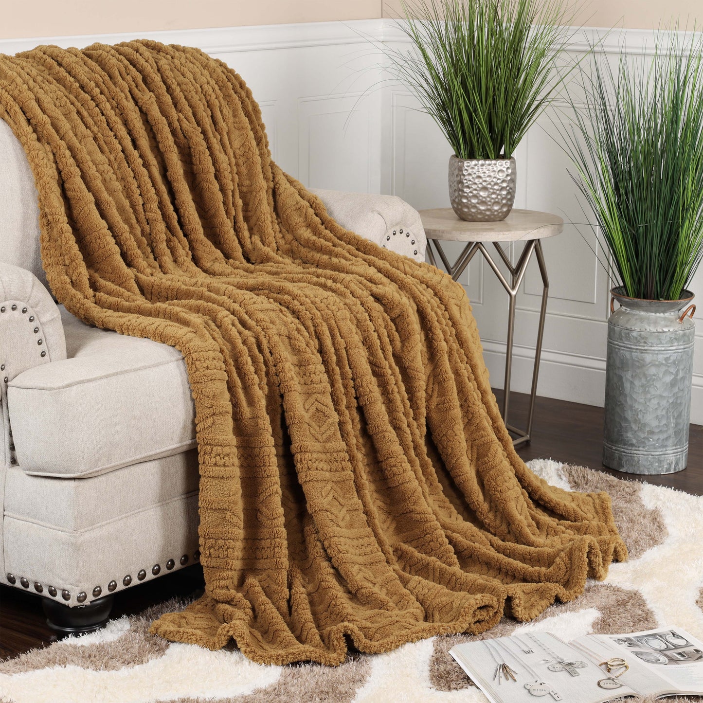 Superior Arctic Boho Knit Jacquard Fleece Blanket