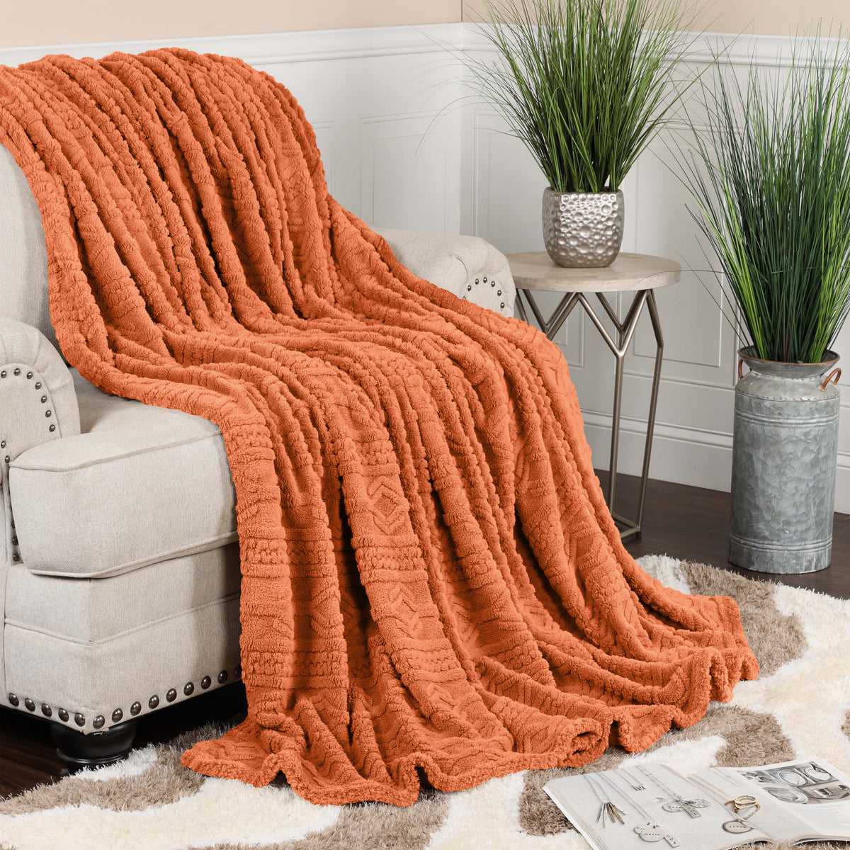 Superior Arctic Boho Knit Jacquard Fleece Blanket