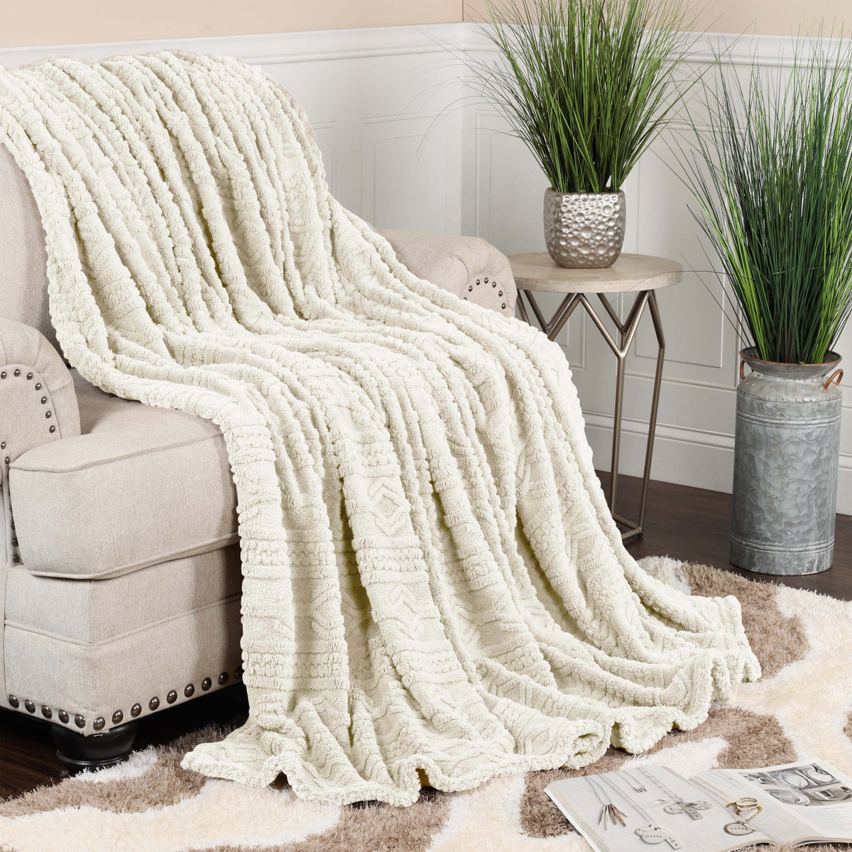 Superior Arctic Boho Knit Jacquard Fleece Blanket