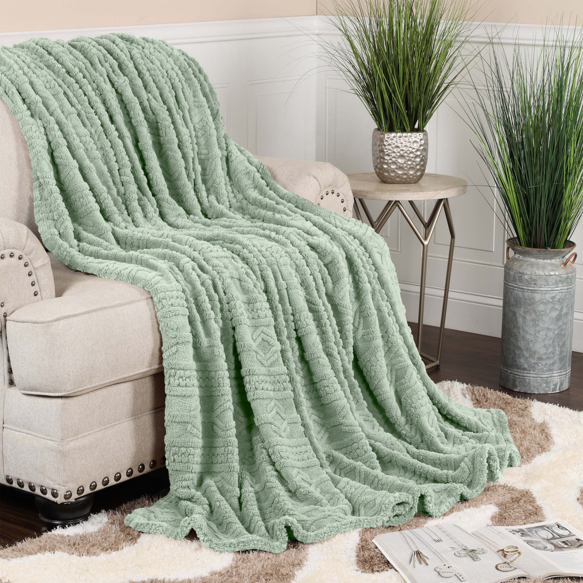 Superior Arctic Boho Knit Jacquard Fleece Blanket