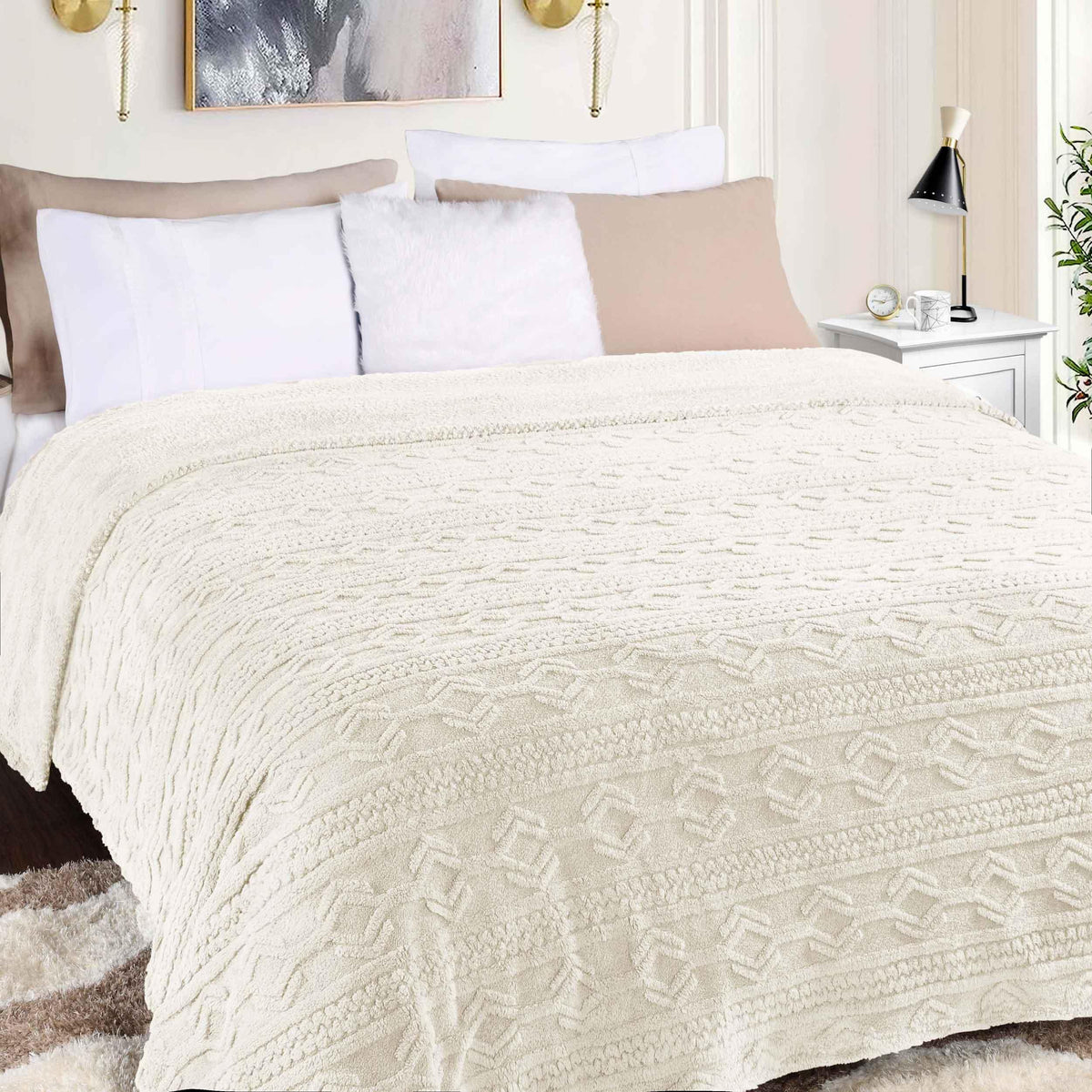 Superior Arctic Boho Knit Jacquard Fleece Blanket