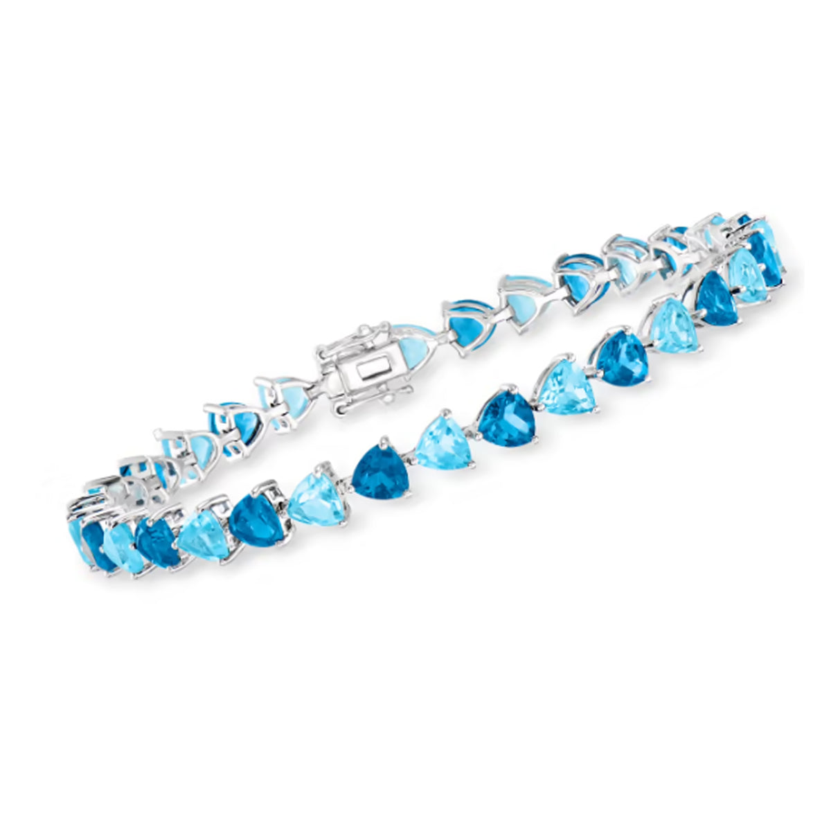 Gem Treasures Sterling Silver 5mm Trillion-Shaped Blue Topaz Alternating Line Bracelet