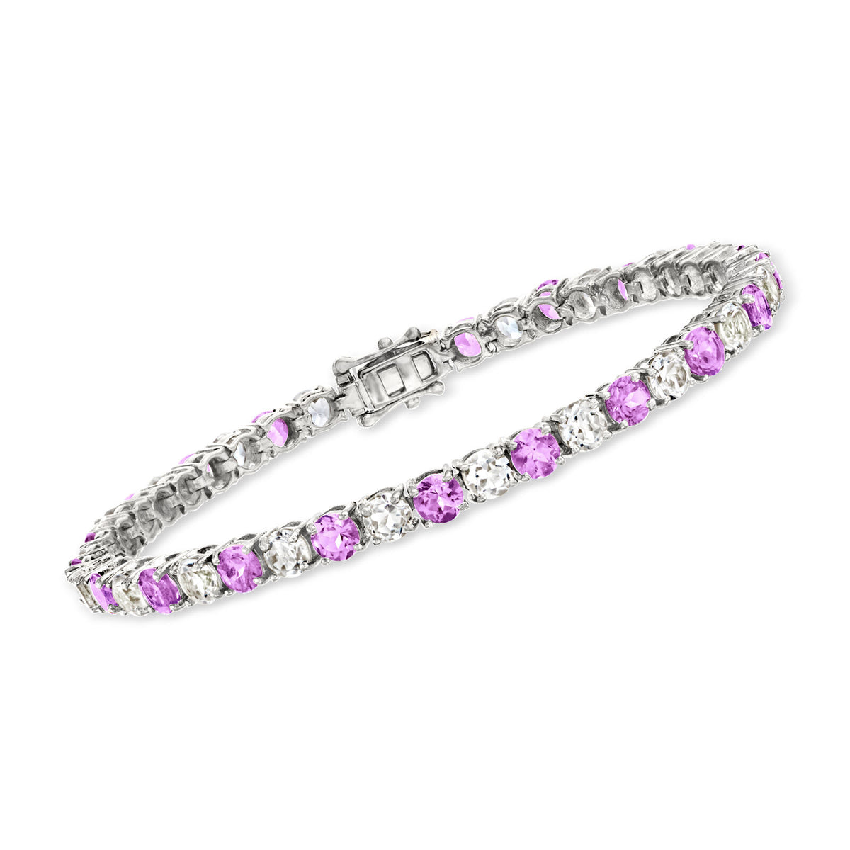 Gem Treasures Sterling Silver 4mm Round Gemstone Tennis Bracelet
