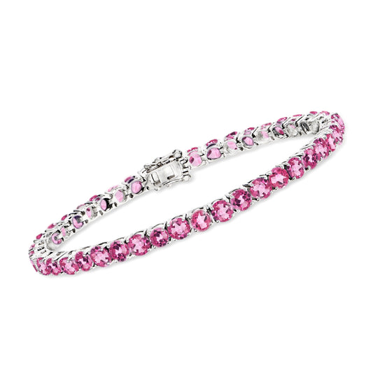 Pinctore Sterling Silver 4mm Round Gemstone Tennis Bracelet